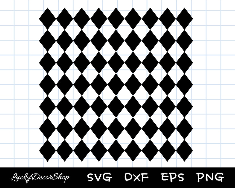 May include: Black and white checkered pattern with a repeating diamond shape.