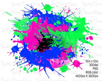 Neon Paint Splatter Background: Sublimation PNG (Digital Download)