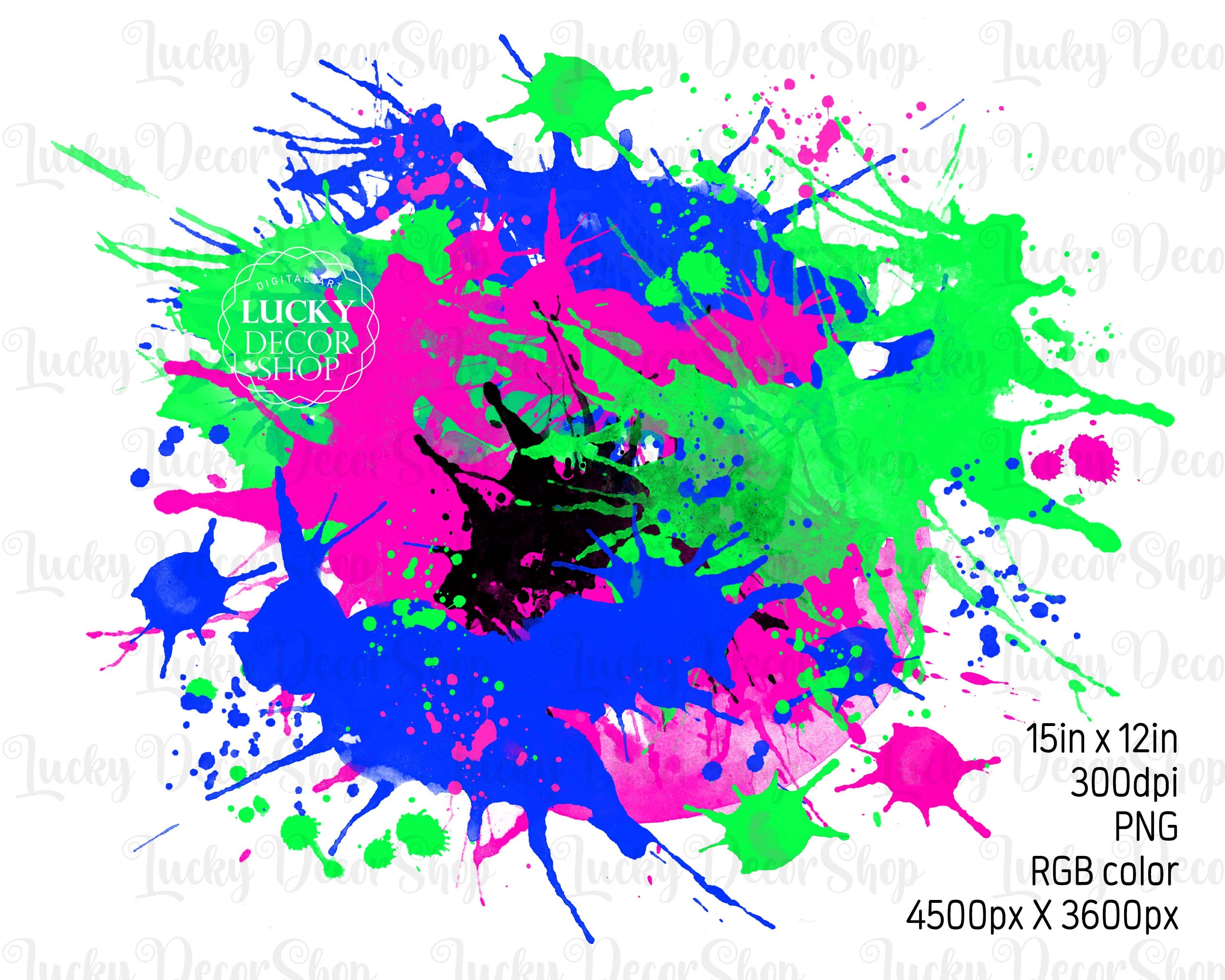 Neon Paint Splatters on Black Background Clipart, Neon Splatter Drops Black  Background, Neon Ink Splash Texture, Canva Background 