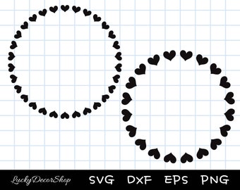 May include: Two black heart-shaped wreaths on a white grid background. The wreaths are made of a series of connected hearts.