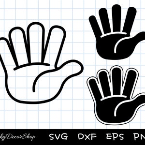 Op de afbeelding: Twee zwart-witte omtrektekeningen van een hand met vijf vingers, één met de palm naar de kijker en de andere met de achterkant van de hand naar de kijker.