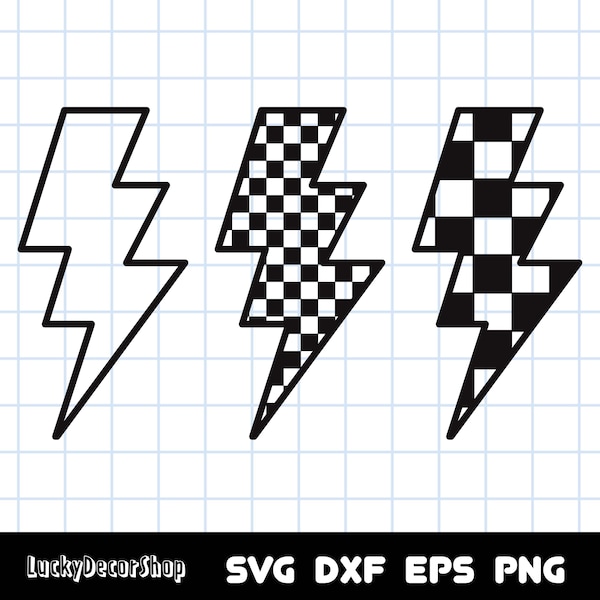 Checkered Lightning Bolt Svg, Checkered Thunder Svg,  Thunder Svg, Shirt svg, Cut Files, Silhouette, Cricut, Svg,Png,Dxf, Eps