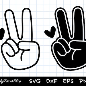 Mano de paz SVG, signo de paz, símbolo de mano, clipart de paz SVG, dedo, archivos de corte, silueta, Cricut, Dxf, Png, Eps