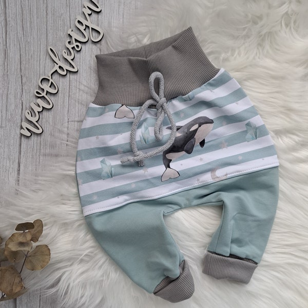 Handmade Pumphose in verschiedenen Größen, Wal, Orca, maritim, Urlaub, Meer, unisex, Babyparty, Newborn, Geschenk, Unikat