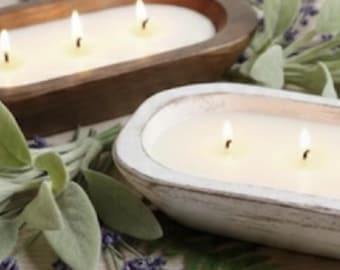 Hand Carved Rustic Wood Dough Bowl Candle: Natural Soy Wax, Clean Burn Fragrance