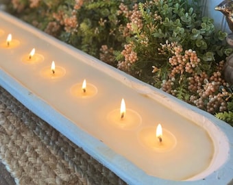 Extra Large Hand Carved Wood Dough Bowl Candle: Rustic Decor, Nine Wick Candle