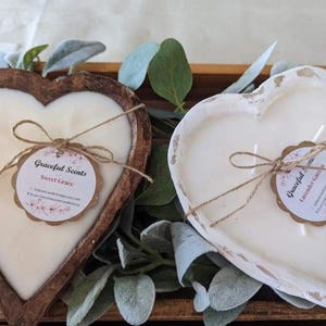 Hand Carved Wooden Heart Soy Candle - Reusable Bowl
