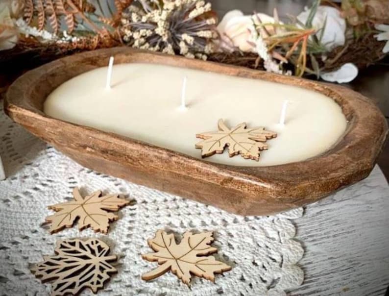 Hand Carved Rustic Wood Dough Bowl Candle: Natural Soy Wax, Clean Burn Fragrance image 4