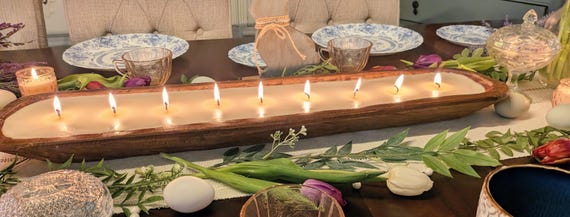 Extra Large Dough Bowl Candle: Hand-Carved Spanish Oak, Natural Soy Wax, Centerpiece Candle