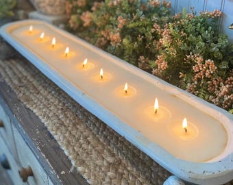 Extra Large Grand  Dough Bowl Candle: Hand Carved Wooden Table Decor / Rustic wood