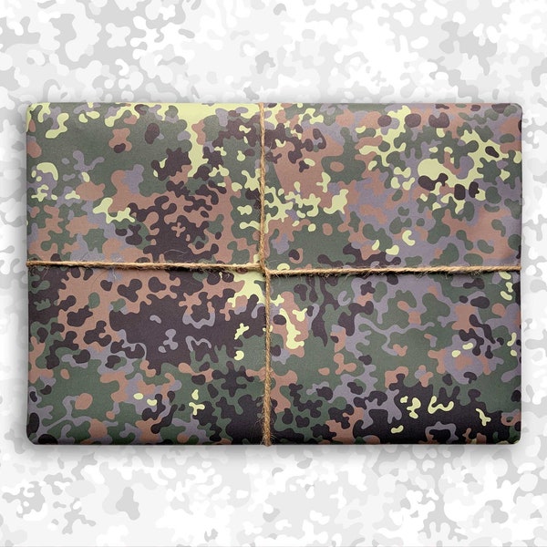 4x Geschenkpapier Öko | Camouflage, Tarnmuster, Flecktarn, Schneetarn, Ostern | Cradle to Cradle | DIN A2+