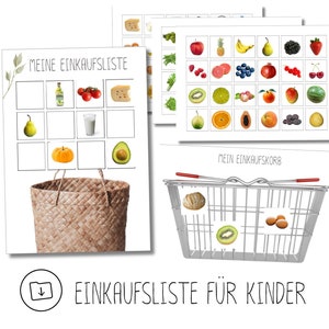 Lista della spesa da stampare per i bambini, materiali didattici Montessori in PDF, schede flash per la spesa, download immediato