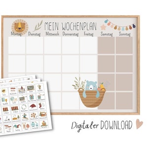 Plano semanal Boho para as crianças imprimirem, download digital dos cartões de rotina Montessori