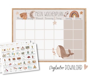 Boho weekly plan for children to print out, Montessori routine cards digital download