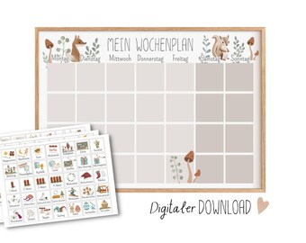 Weekly forest plan for children to print out, Montessori routine cards digital download