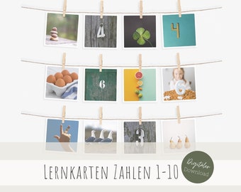 Lernkarten Zahlen 1-10 pdf, Montessori Zahlen und Mengen Kindergarten, Vorschule und Grundschule, download