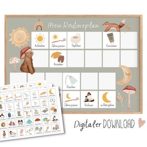 Morgen- und Abendroutine für Kinder zum Ausdrucken, Routineplan Boho Wald, Montessori Routinekarten digitaler Download