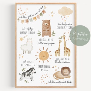 Cartel de afirmación para que los niños impriman, ánimo, creencias positivas, decoración de paredes para habitaciones infantiles, descargar Montessori