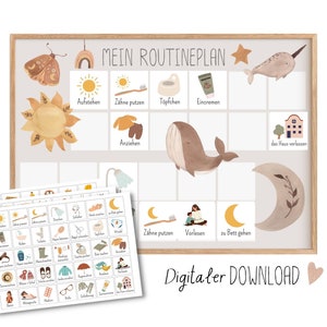 Routine mattutina e serale per bambini da stampare, piano di routine boho, download digitale delle carte di routine Montessori
