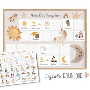 Routine mattutina e serale per bambini da stampare, piano routine unicorno, download digitale delle carte routine Montessori