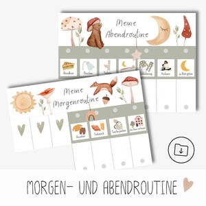 Morgen- und Abendroutine für Kinder zum Ausdrucken, Routineplan Wald, Montessori Routinekarten digitaler Download