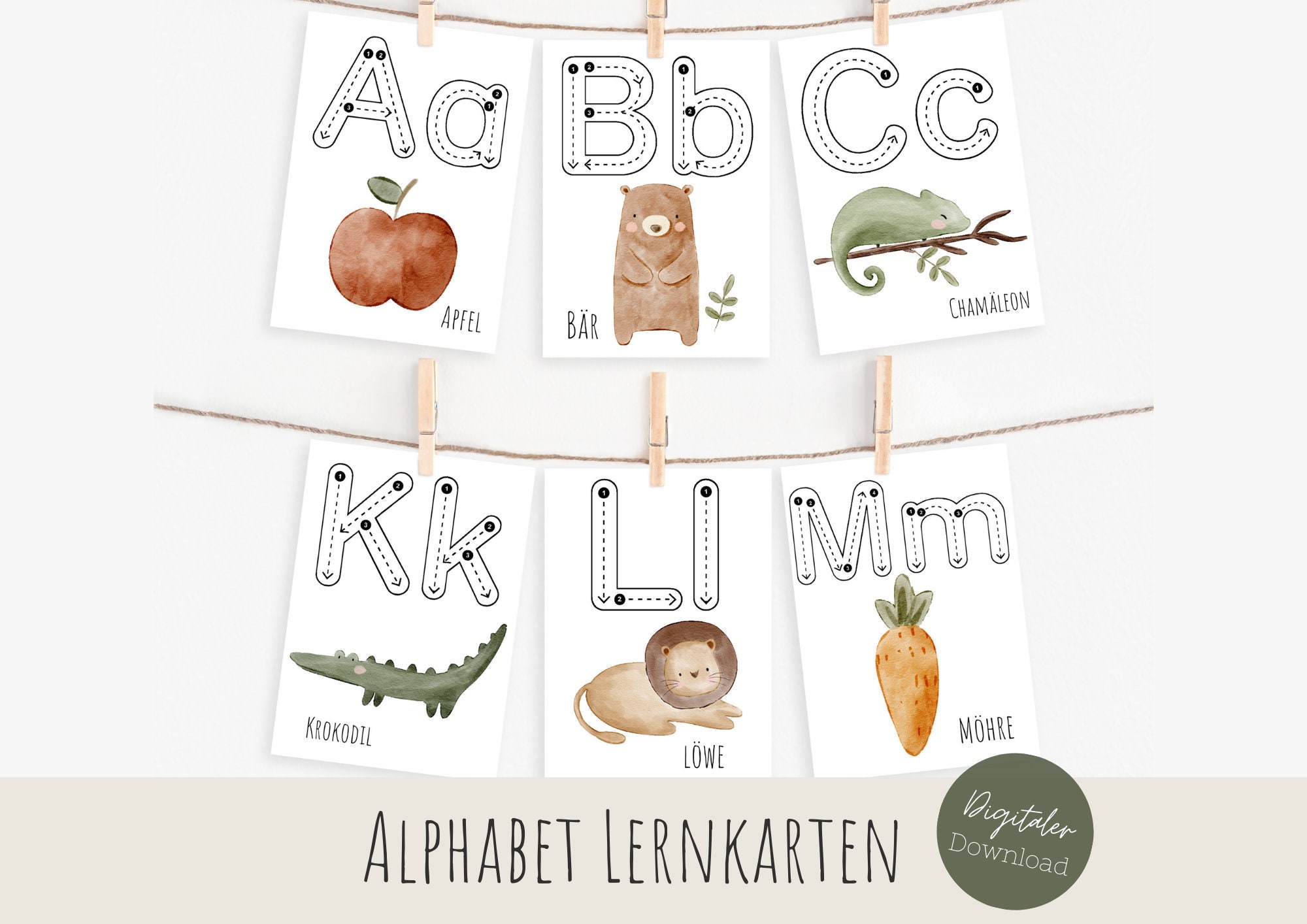  Alphabet Learning Cards to Print Out Pdf, First Writing, Tracing Motiv 