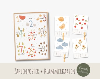 Clip cards numbers and number posters to print out, learning to count flashcards pdf, Montessori numbers and quantities download
