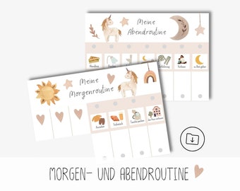 Morning and evening routine for children to print, routine plan boho unicorn, Montessori routine cards digital download