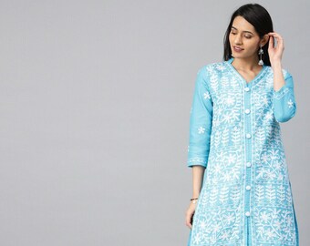 Blue kurta designs ladies hotsell