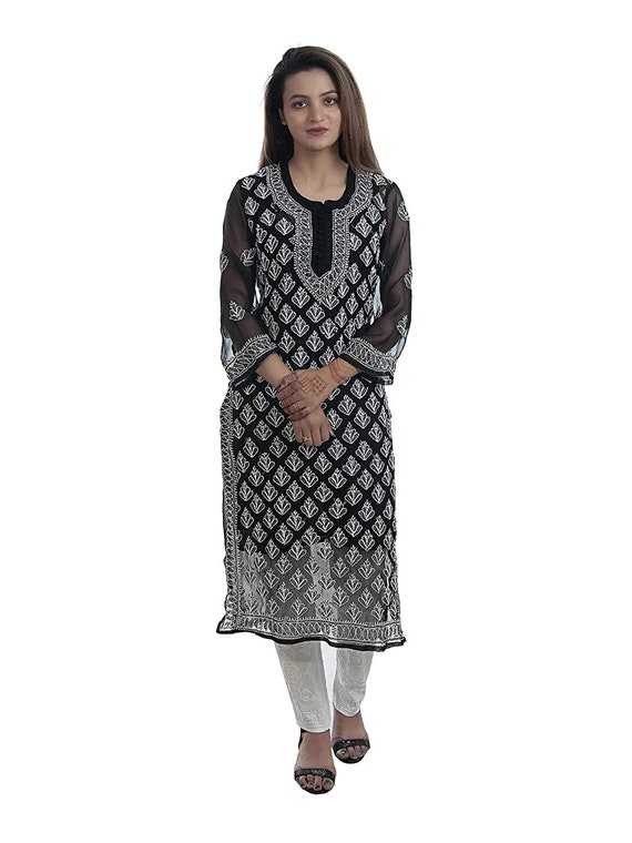 Mirror work long Chikankari kurti with Inner.