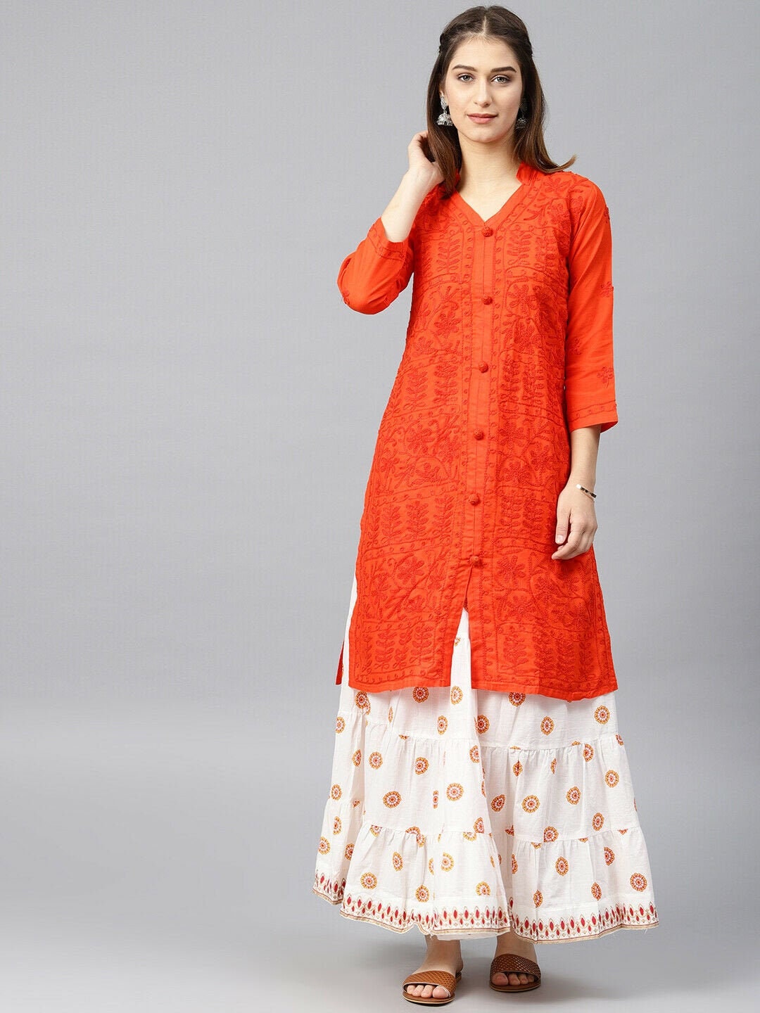 Buy Philauri Women's M Size Cotton Straight Orange Color Kurta Kurti at  Amazon.in