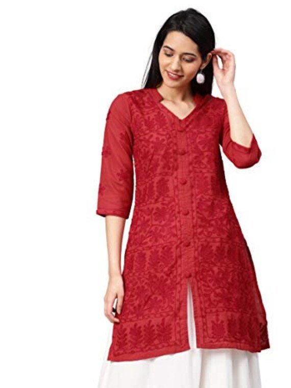 Fabclub Women's Rayon Color Block Straight Designer Navy Blue & Red Kurti  at Rs 299 | Designer Kurtis in Ahmedabad | ID: 23270630488