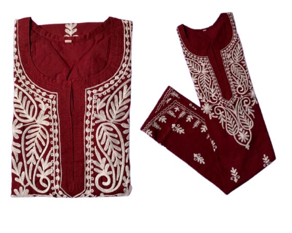 Buy ADA Hand Embroidered Lucknowi Chikankari Black & Red Cotton Kurti online