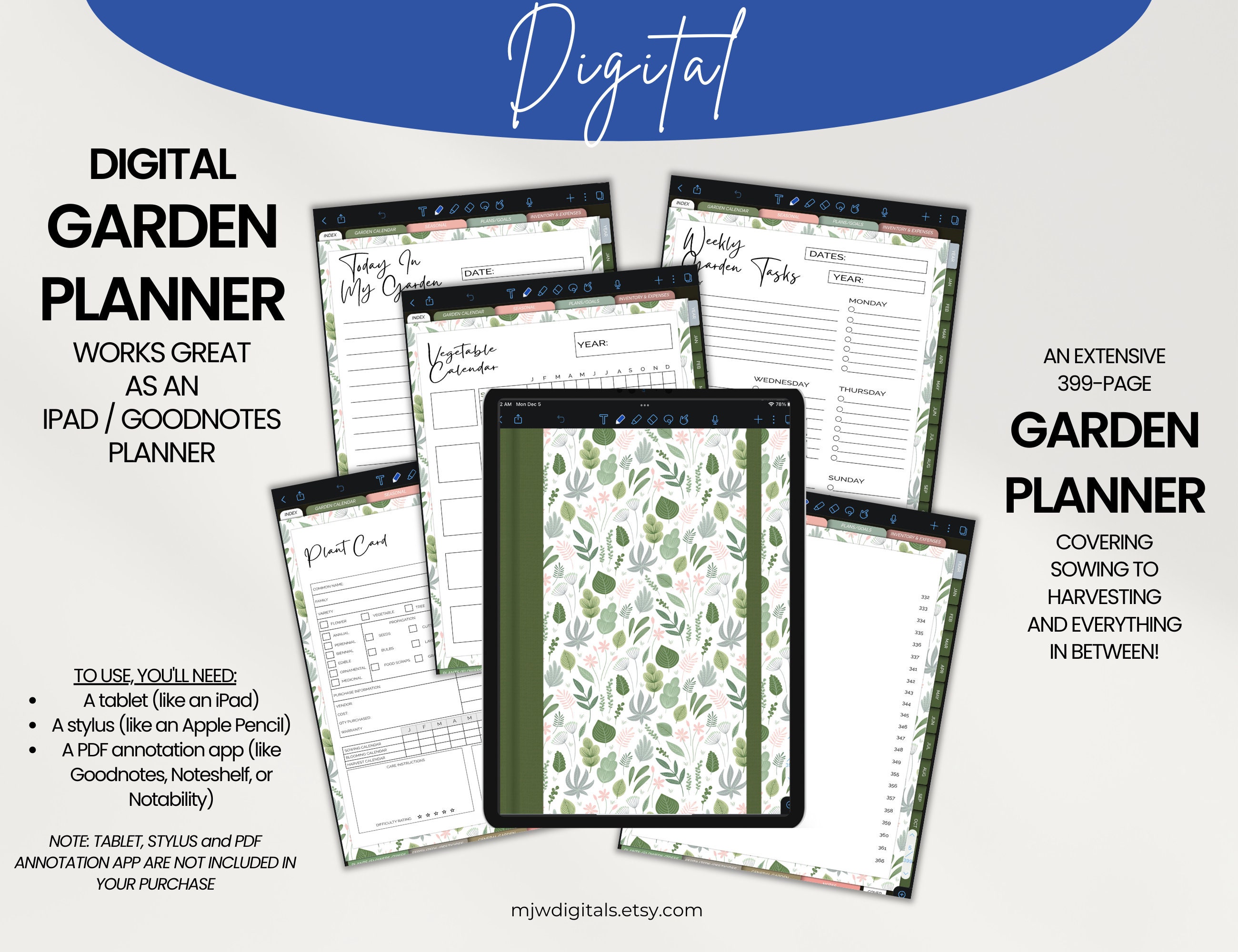 Gardening Digital Planner, Garden, Planner, Organizer, Goodnotes