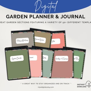 May include: Digital garden planner and journal with 8 sections and over 50 templates. The planner includes sections for garden calendar, planting and expenses, notes, and more.  A great way to stay organised and on track.  Instant download PDF.