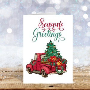 Christmas Card, PRINTABLE, Vintage Red Truck, INSTANT DOWNLOAD, digital file, Printable 5x7 holiday card and envelope, Merry Christmas card