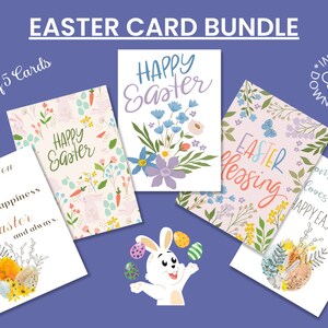 Printable Easter Card Bundle, 5 Happy Easter Greeting, 5x7 Digital Cards You Print At Home, Instant Download, Envelope Template Included