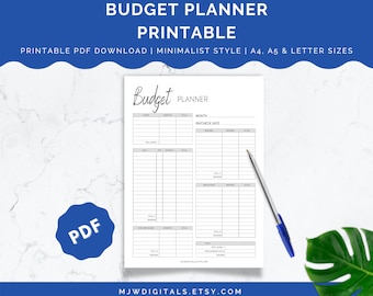 Planificador de presupuesto minimalista imprimible, registro de sueldos (PDF)