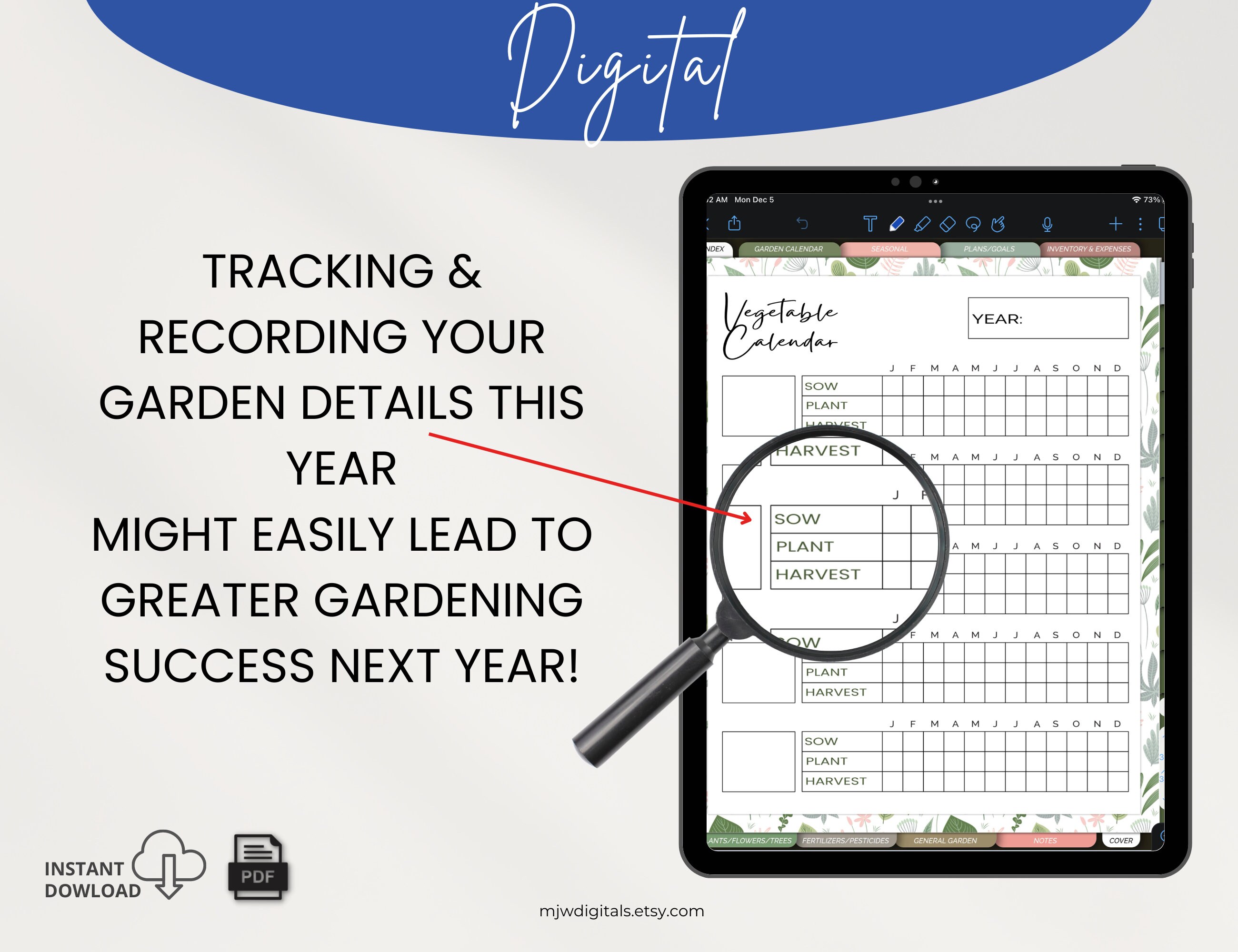 Gardening Digital Planner, Garden, Planner, Organizer, Goodnotes