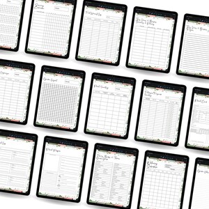 May include: A set of printable digital planner pages for gardening. The pages include sections for garden expenses, plant log, plant papers, fruit harvest log, watering schedule, and more.