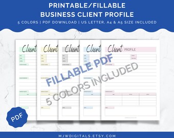 Fillable Client Profile, Customer Information Card (PDF)