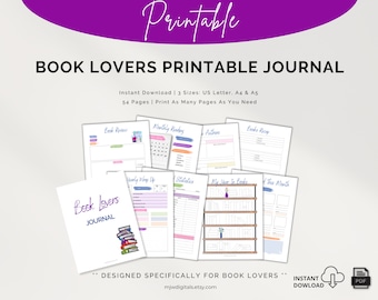 Reading Journal for Book Lovers, Printable Book Planner (PDF)