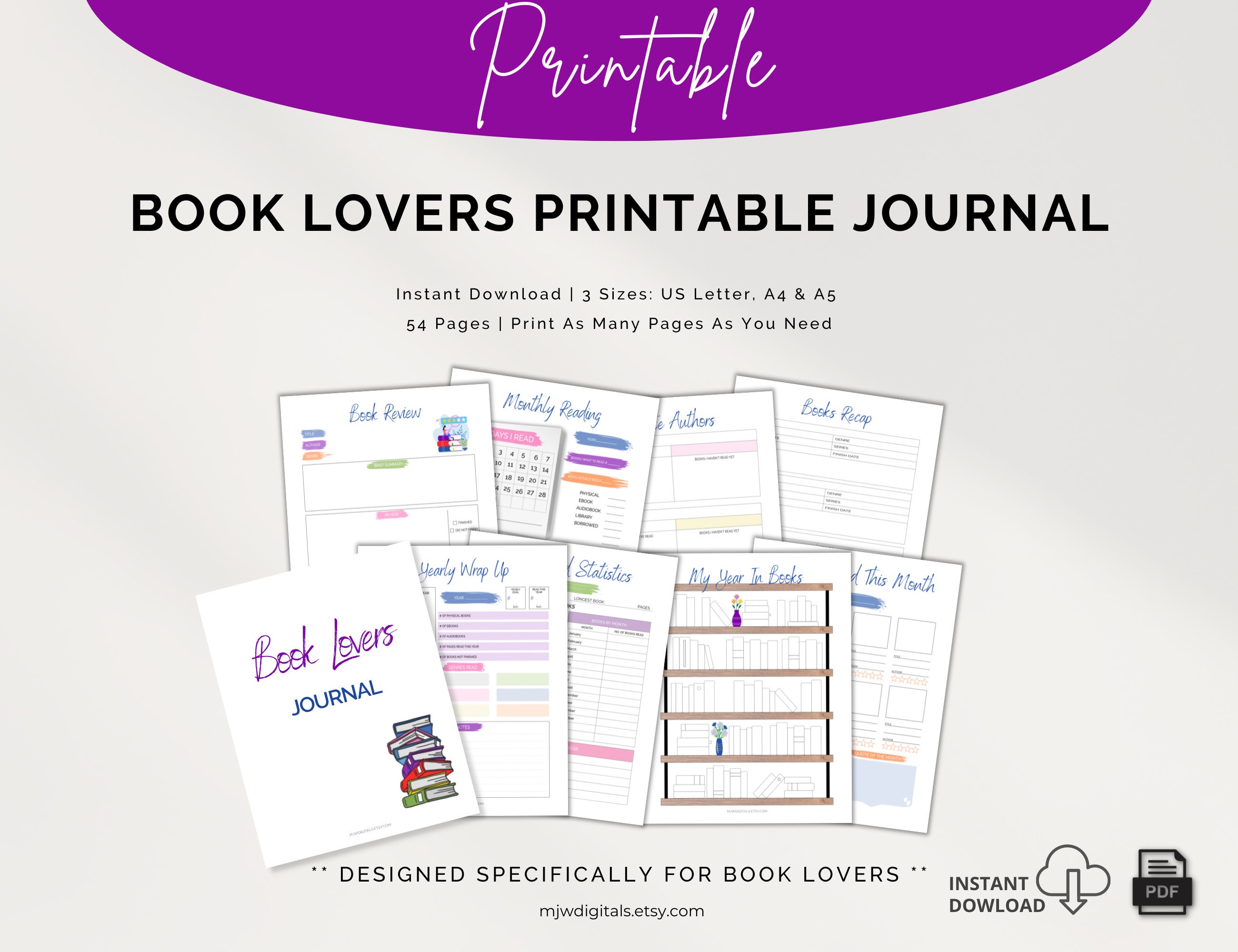 Reading Journal for Book Lovers, Printable Book Planner (PDF) - Etsy