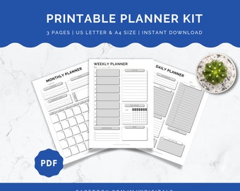 Printable Planner Kit, Monthly, Weekly, Daily (Digital Download)