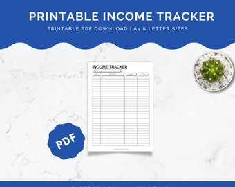 Printable Planner, Printable Income Tracker, Income Tracker, Monthly Income, Finance Tracker, Budget Tracker, Income, Money Tracker