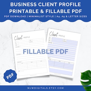 Profil du client, Carte d'information client à remplir, imprimable, Carte de profil client, Modèle de suivi client, Cartes client, PDF à remplir