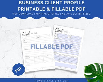 Fillable Client Profile Card, Minimalist Customer Information (PDF)