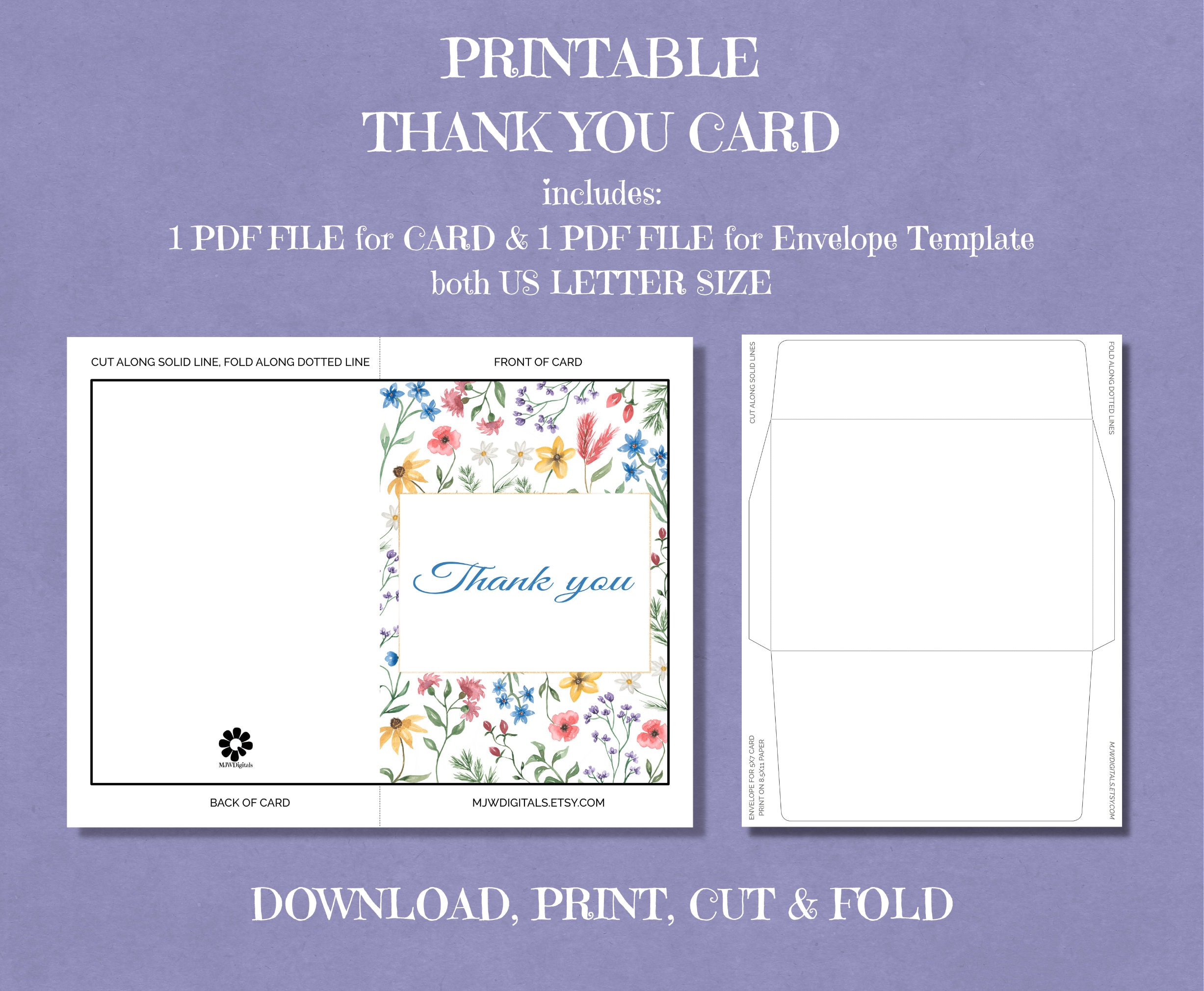 Floral Thank You Card, 5x7 Printable Card (digital Download) - Etsy