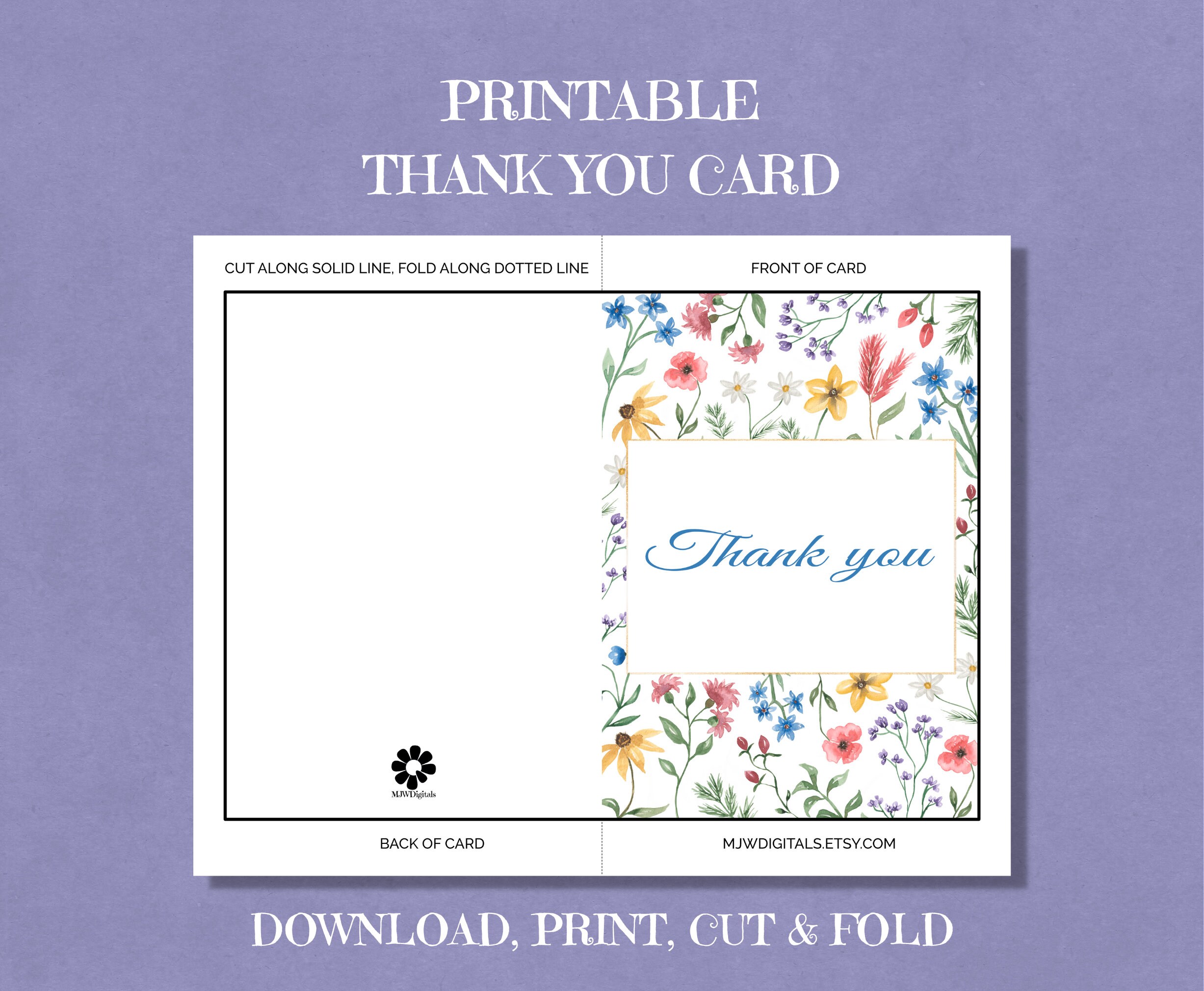 Thank You Card, Printable Thank You Card, Greeting Card, Digital Card ...