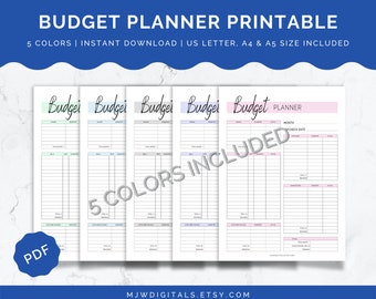 Planificador de presupuesto imprimible para nómina, 5 colores (descarga digital)